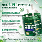 Liposomal NAD+ Supplement with Nicotinamide Riboside & Resveratrol – NAD Supplement for Women & Men – Cellular Energy, Mitochondrial Health & Healthy Aging Support – 100 Capsules | 50-Day Supply