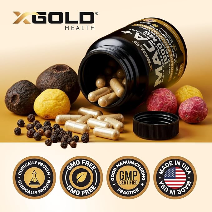 X Gold Health Organic Maca Root Capsules 1500mg – Peruvian Black, Red & Yellow Maca – Energy, Stamina, Libido & Hormone Balance Support for Men & Women – Vegan, Non-GMO – 150 Veggie Capsules