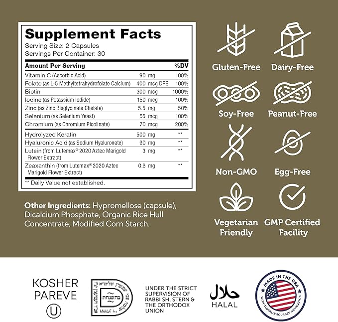 Zahler Shine Hair Skin and Nails Vitamins for Women & Men - Multivitamin for Hair Growth, Stronger Nails and Skin Health - Kosher Supplement with Biotin, Keratin & Hyaluronic Acid (60 Capsules)