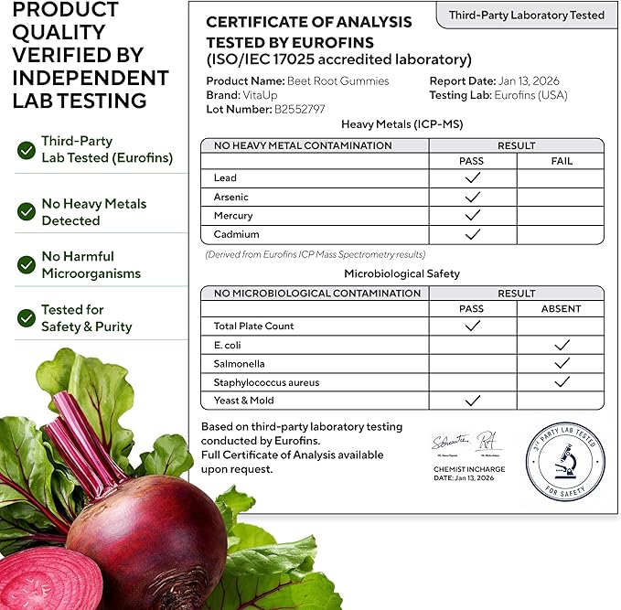 VitaUp Beet Root Gummies – Beetroot Supplement with CoQ10, Grape Seed, Vitamin C, B12 & B3 – Nitric Oxide Gummies for Circulation Support – Beet Supplement for Energy & Immune Support – 120 Beet Chews