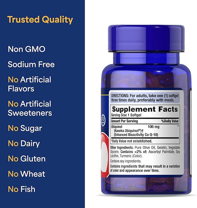 Puritan's Pride Next Gen Ubiquinol Coenzyme CoQ10 100mg, Dietary Supplement for Heart Health, Blood Pressure, Oral Gum Health, Aging and Cellular Energy Support, 60 Servings, Rapid Release Softgels