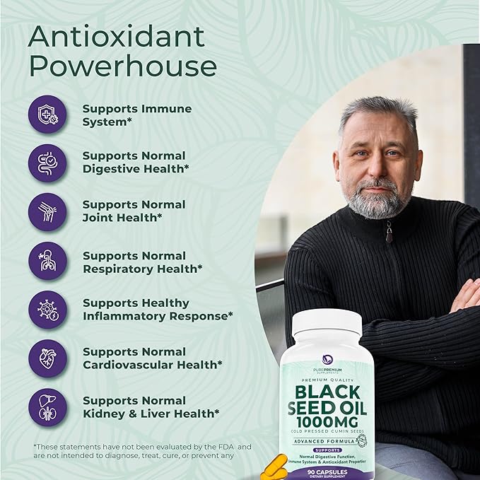 Black Seed Oil 1000mg per Serving. Non-GMO & Vegetarian Black Seed Oil Capsules 45 Day Serving. Organic Cold Pressed Black Cumin Seed. Nigella Sativa Seeds. USA Made Supplement for Men & Women