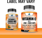 American Standard Supplements Vitamin C 2000mg, Zinc 40mg, and Rose HIPS 50mg Per Serving – Vegan, Gluten Free, Non-GMO (120 Count) (Pack of 2)