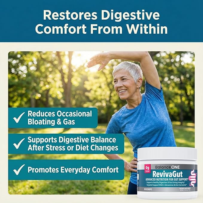 Balance ONE L-Glutamine Powder & Zinc Carnosine Supplement – Leaky Gut Repair Formula with Slippery Elm, DGL Licorice, Marshmallow & Aloe Vera – Digestive Lining Support – 1 Month Supply – RevivaGut