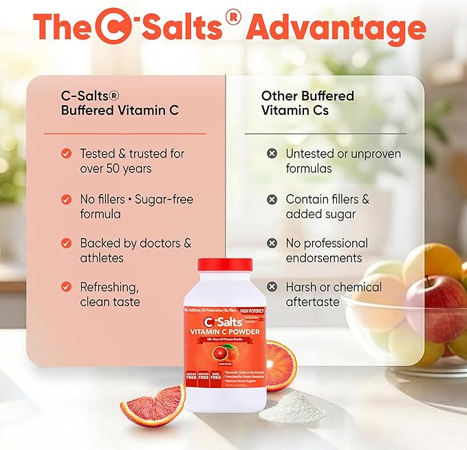 C-Salts Vitamin C Powder - 100% Pure Buffered Ascorbic Acid Powder - Daily Immune Support & Collagen Production - Stomach-Friendly Organic Vegan Non-GMO Sugar-Free - 272 Servings - Blood Orange, 26oz