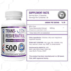 MAAC10 Trans Resveratrol 500mg Supplement (Micronized Pharmaceutical Grade 99% Pure Trans-Resveratrol Extract + BioPerine for Superior Absorption) (2X 250mg Capsules 60ct)