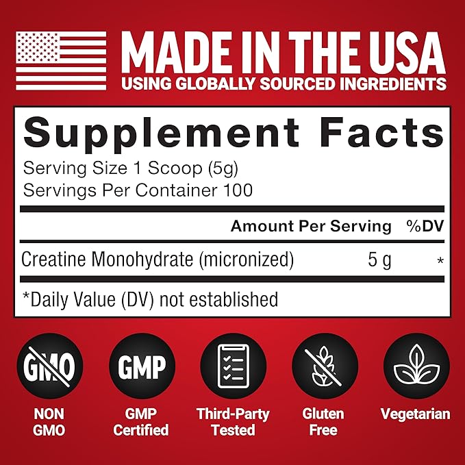 Force Factor Creatine Monohydrate Micronized Powder 500G, 5g Dose to Support Muscle Growth, Strength, Recovery, Cognitive Health & Memory, Unflavored, 100 Servings, 17.6 Oz