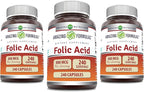 Amazing Formulas Folic Acid | 800 Mcg | 240 Capsules | Vitamin B9 Supplement | Non-GMO | Gluten Free | Made in USA (3 Pack)