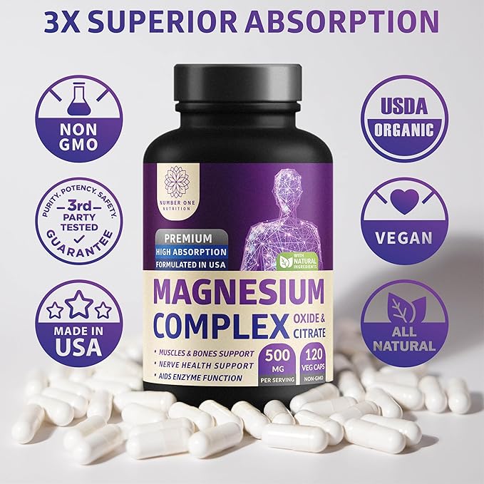 Number One Nutrition N1N Premium Magnesium Complex [500mg] High Absorption and D-Mannose [1350mg with Cranberry & Hibiscus], Non-GMO and Gluten-Free, 2 Pack Bundle