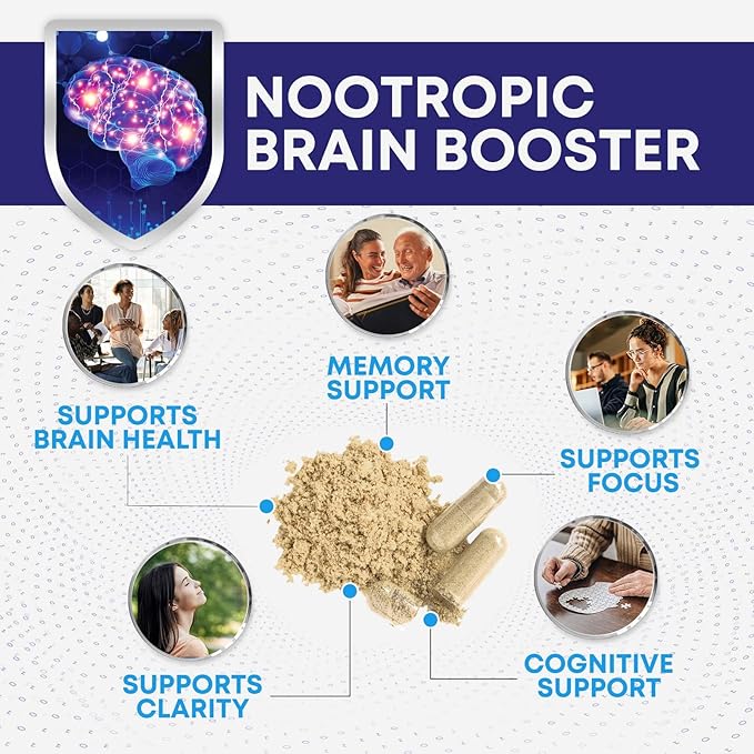 Brain Memory Supplement Pills - 3X Strength Nootropics for Concentration, Clarity & Focus Support - Brain Health Cognitive Vitamins with Bacopa, Phosphatidylserine & DMAE, Brain Booster - 60 Capsules