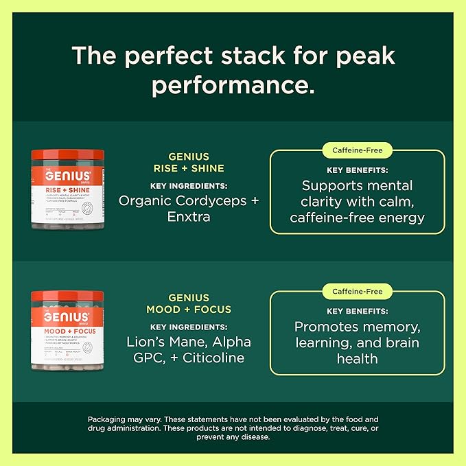 The Genius Brand Genius Rest - Supports Sleep, Relaxation & Brain Health with L-Theanine, GABA, Reishi & More - Melatonin-Free Supplement with L-Theanine & L-Glycine - Lemon Tea, 6 oz (30 Servings)