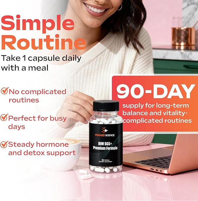 DIM SGS+ Supplement for Women/Men Hormone Balance & Detox Support - Plant-Based Estrogen Blocker for Men - DIM Supplement with Sulforaphane Glucosinolate & Pomegranate - 90 Day Supply