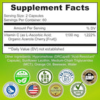 Liposomal Vitamin C Liquid Gel Capsules - 1100mg - Made with Organic Acerola Cherries, High Potency Vitamin C Liposomal Immune Support Supplement with Enhanced Absorption & Bioavailability - 120 count