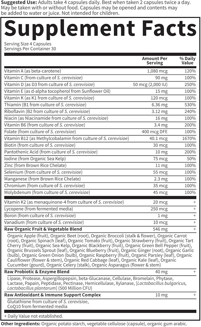 Garden of Life Multivitamin for Men - Vitamin Code 50 & Wiser Men's Raw Whole Food Vitamin Supplement with Probiotics, Vegetarian, 120 Capsules