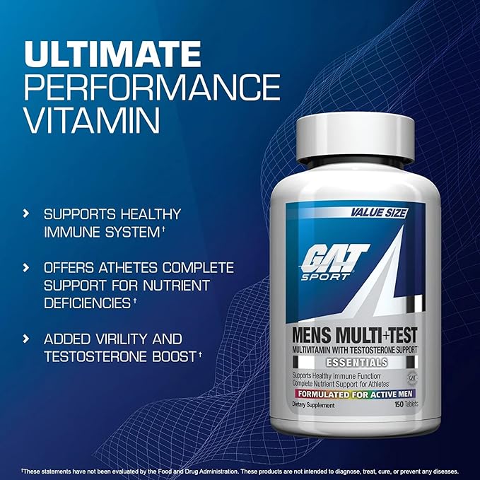 GAT SPORT Men's Multi + Test, Premium Multivitamin Tablets (60 Count)