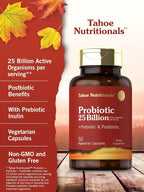 Tahoe Nutritionals Prebiotic, Probiotic & Postbiotic | 25 Billion CFU | 50 Powder Pills | Men and Women's Digestive Health | Vegetarian and Non-GMO Supplement