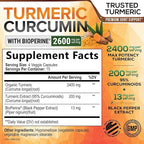 Turmeric Curcumin Supplement - 2400mg Organic Turmeric Per Serving - 95% Curcuminoids & BioPerine Black Pepper Extract for Best Absorption - Natural Vegan Joint Support - Bottled in USA - 60 Capsules