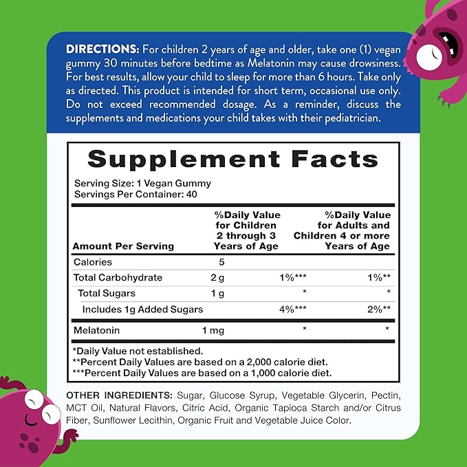 Nature's Truth Kids Melatonin Gummy | 1mg | 40 Count | Vegan, Non-GMO & Gluten Free Gummies | Mixed Berry Flavor