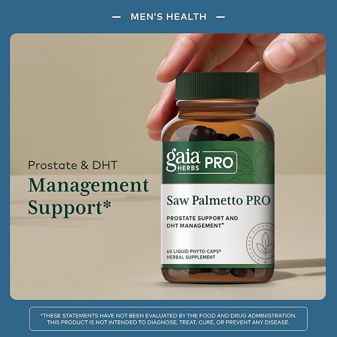 GAIA HERBS PRO Saw Palmetto PRO - Healthy Prostate Gland Support Supplement* - Herbal Supplement with Saw Palmetto & Sunflower Seed - Vegan, Gluten-Free, Soy-Free - 60 Liquid Phyto-Caps (60 Servings)