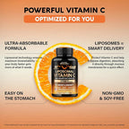 Liposomal Vitamin C 1700 mg - High Absorption Fat Soluble Complex - Antioxidant, Energy Boost & Immune Support - Vitamin C Supplement Made in USA - NON-GMO, SOY-Free & Gentle on Stomach - 180 Capsules