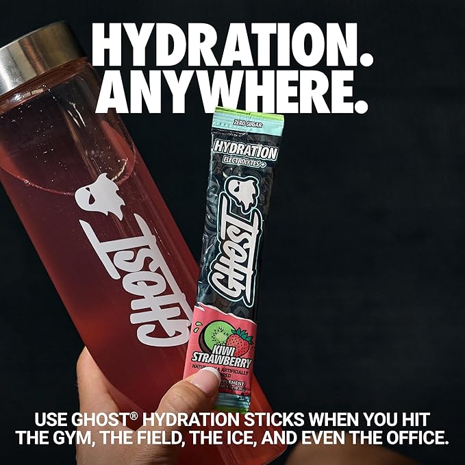 GHOST Hydration Sticks, Electrolyte Powder Packets, Kiwi Strawberry - 24 Sugar Free Instant Electrolyte Drink Mix - Caffeine-Free Daily Hydration & Immune Support with Clean Formula