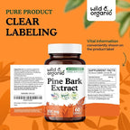 Wild & Organic Pine Bark Extract Capsules 300 mg - Antioxidant Support - 95% Proanthocyanidins - 60 Capsules - French Maritime Pine Bark Extract - 2-Month Supply - Pinus Maritima - Vegan, Non-GMO