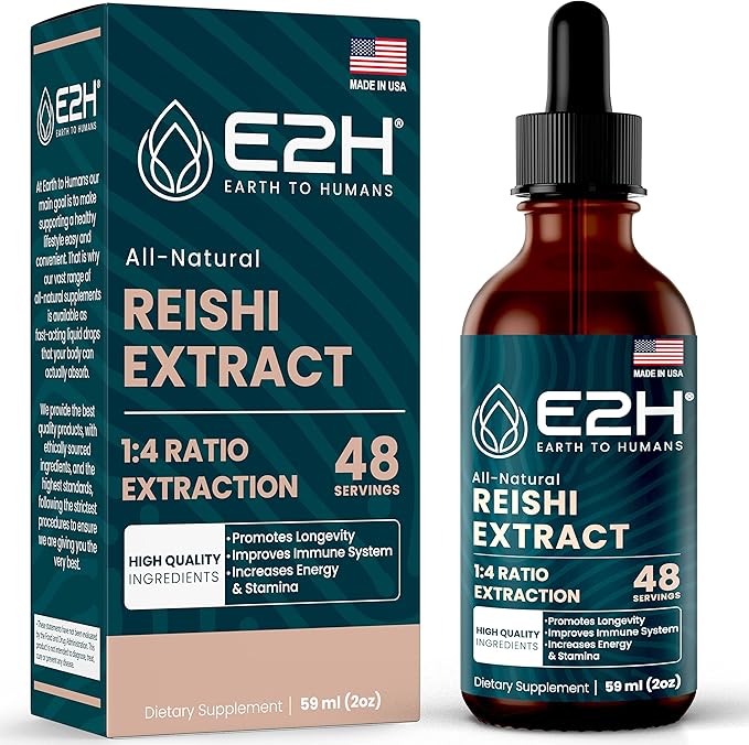Reishi Mushroom Supplement - Faster Absorption Than Reishi Mushroom Capsules or Powder - Our Reishi Mushroom Extract Promotes Longevity - Reishi Mushroom Tincture - 2 Fl Oz by E2H