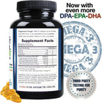 Fish Oil Omega-3 Supplement – Wild Caught DPA EPA DHA – 2900 mg Triple Strength – Burp-Free Softgels – 90 Count