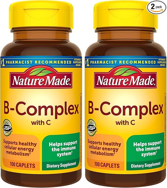 Nature Made B Complex Supplement, Vitamin B Complex with Vitamin C for Immune System Support, 100 Caplets, 100 Day Supply, (Pack of 2)