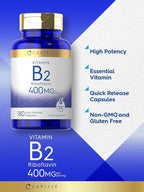 Carlyle Vitamin B-2 400mg | 180 Count | Non-GMO, Gluten Free Supplement | B2 Riboflavin