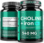 Thinbi Choline 500mg Prenatal Supplement with Iron 40mg – Prenatal Vitamins for Women – Pregnancy Brain, Memory & Cognitive Support – Ferrous Fumarate, Vegan – 30 Servings