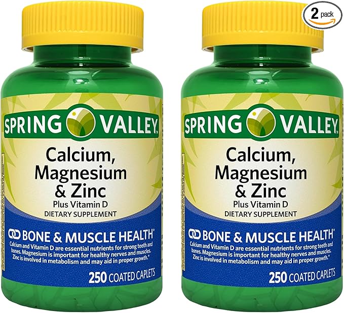 Calcium, Magnesium, Zinc Plus Vitamin D3, Dietary Supplement, 250 Count, (Pack of 2)