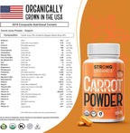 USA Grown Organic Carrot Juice Powder Capsules – Raw Cold-Pressed for Maximum Nutrients – Rich in Beta Carotene for Eye Support & Skin Health – Whole Food Vitamin A – 120 Vegan Pullulan Caps, Kosher