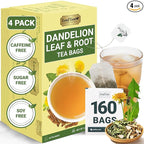 LeafLea Dandelion Root and Leaf Tea Bags, 160 Count (4 Pack), Natural Dandelion Tea for Gut Health, Roasted Dandelion Root Herbal Blend, Caffeine-Free, Vegan, Te de Diente de Leon
