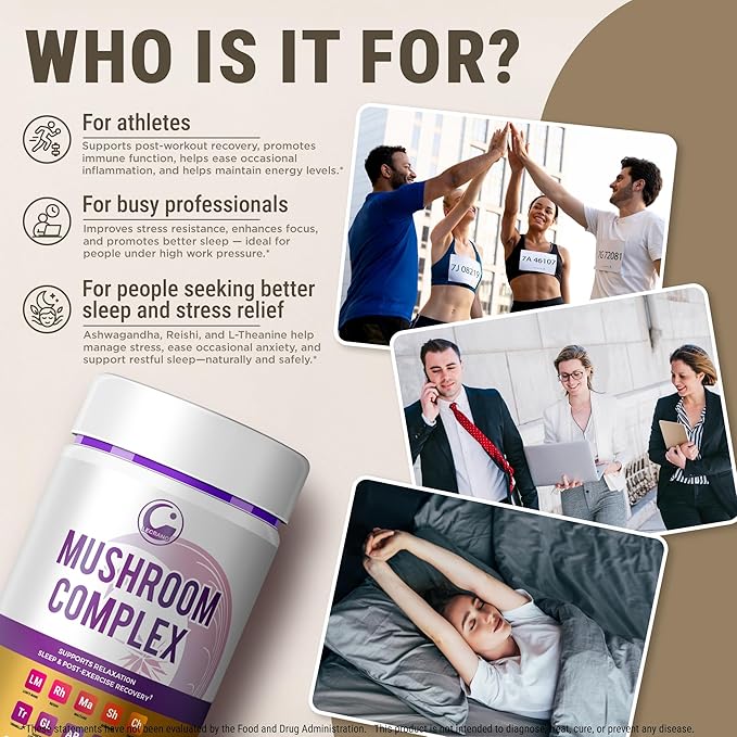 LEGRANO Premium Evening Mushroom Supplement Capsules with Lion’s Mane, Reishi Mushroom, Turkey Tail, Chaga, Ashwagandha, L-Theanine, Vitamins & Minerals – Adaptogenic Mushrooms for Relaxation & Sleep
