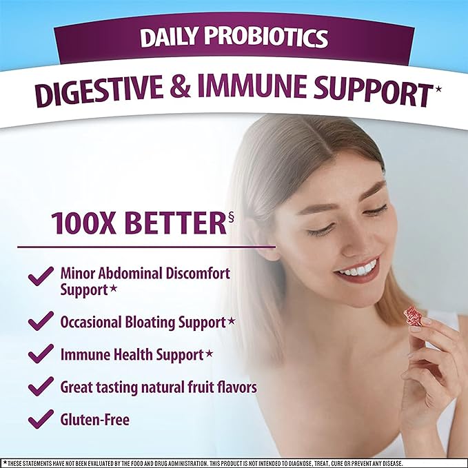 Digestive Advantage Daily Probiotic Gummies for Digestive & Gut Health for Men and Women, Superfruit Flavor, Red, 180 Count, Pack of 2