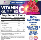 Vitamin C Gummies - 100% of Daily Vitamin C & Sugar Free - Immune Support with Powerful Antioxidants - Nature's Vegan VitaminC Dietary Supplement - Raspberry Flavor for Kids & Adults - 60 Gummies