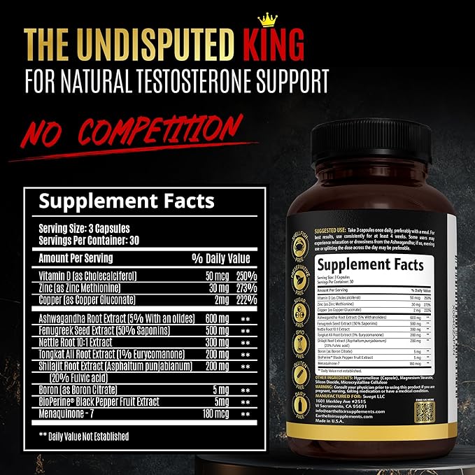 Apex Testosterone Supplement for Men – 11-in-1 Formula with Ashwagandha, Fenugreek Capsules, Tongkat Ali, Shilajit for men, Stinging Nettle Root, Vitamin D, Zinc & Boron – Natural Vitality & Energy