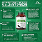 Zazzee 100% Pure Himalayan Shilajit 20:1 Extract, 50% Fulvic Acid, 120 Vegan Capsules, 4 Month Supply, Rich in Trace Mineral, 20X Potency, Energy & Vitality Support, Non-GMO, Made in the USA