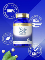 Carlyle Folic Acid 800 Mcg Tablets | 400 Count | Vegetarian, Non-GMO, Gluten Free Supplement