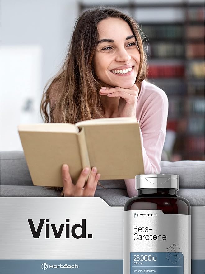 Horbäach Beta Carotene Supplement | 25000 IU Softgels | 7,500 mcg | Vitamin A | 400 Count | Non-GMO and Gluten Free Formula