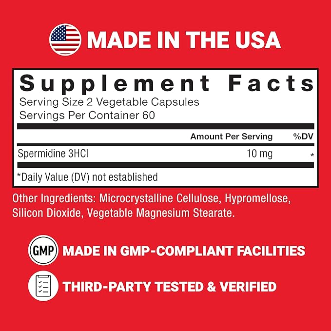 Force Factor Spermidine Supplements for Women & Men, Antioxidants Supplement for Longevity & Cellular Health, Vegan, No Gelatin, Non-GMO, 120 Capsules