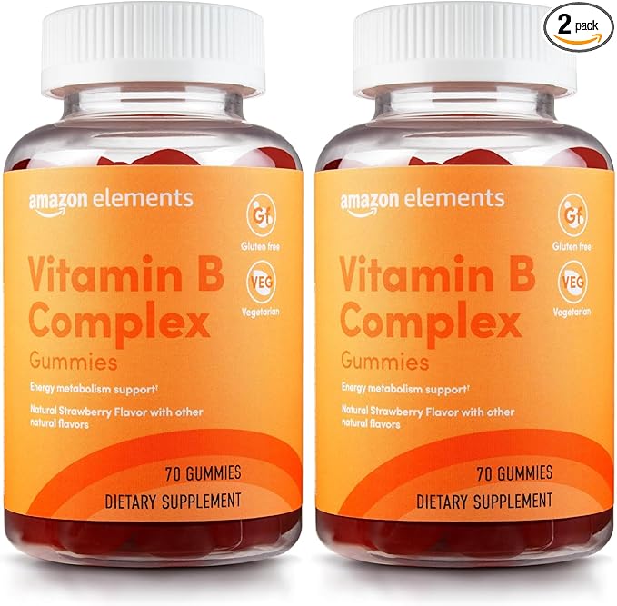 Amazon Elements - B-Complex, Supports Immune and Normal Energy Metabolism, 70-Day Supply, Vegan, Adult, Non-GMO (Previously Revly), 70 Gummies (Pack of 2)