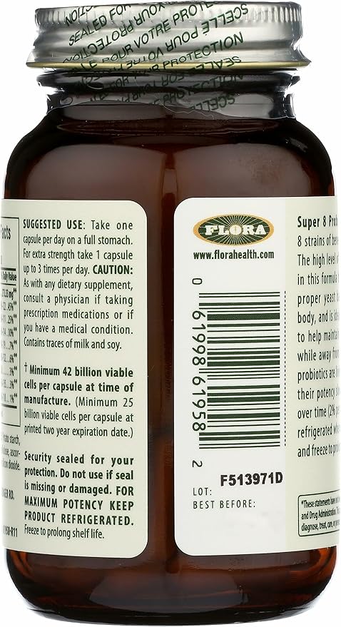 Flora Super 8 Hi Potency Probiotics 30 Count - Healthy Yeast Balance & Digestive Health - for Men & Women - 42 Billion CFU, Raw, Gluten Free - Up to 1 Month Supply
