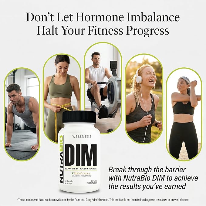 NutraBio DIM Supplement, Supports Estrogen Balance, 100mg - 60 Vegetable Capsules