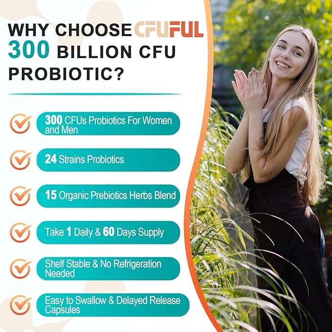 Probiotics for Women & Men - 300 Billion CFU, 24 Strains Probiotic + 15 Organic Herbs Prebiotics Blend, for Overall Digestive Gut Health, Immune, Constipation & Bloating, Shelf Stable - 8 Month Supply