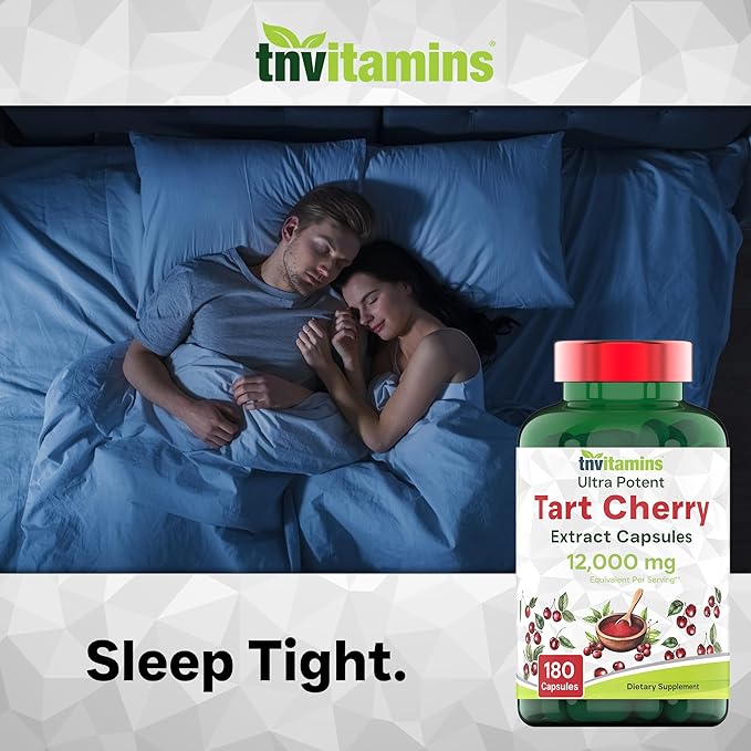 tnvitamins Tart Cherry Capsules 12,000 mg Per Serving - 180 Count | Ultra-Potent Tart Cherry Extract Capsules | Joint, Sleep, & Recovery Support* | High in Antioxidants | Non-GMO | Made in the USA!