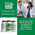 Health Thru Nutrition Ashwagandha 500mg KSM­66® 90 Capsules | Stress, Mood, Focus, & Energy | Clinically Proven and Organic Root-Only Whitania Somnifera Extract | Non-GMO, Gluten & Soy Free