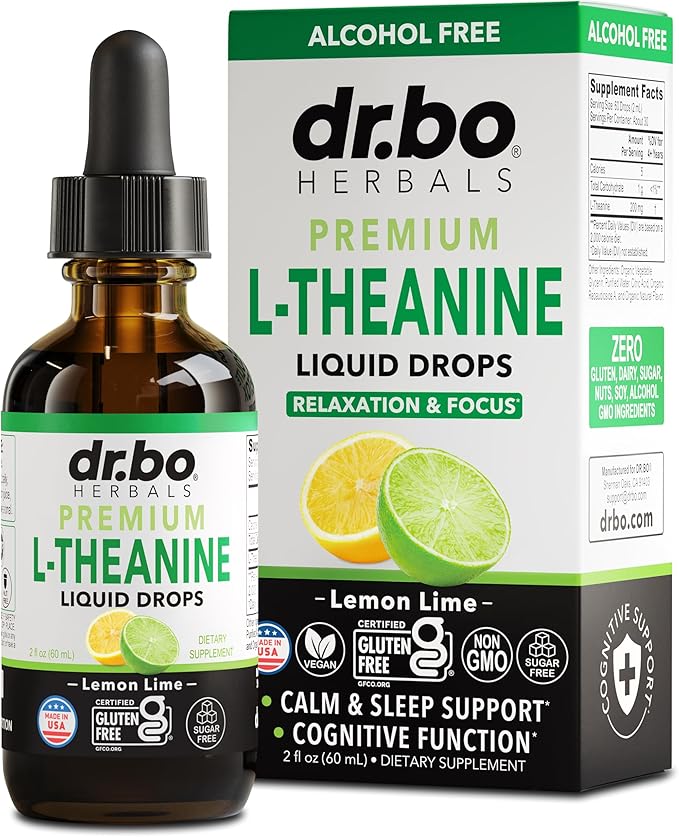 L Theanine 200mg Liquid Drops - Natural Sleep Support & Focus Supplement for Kids & Adults - Vegan, Non-GMO, Gluten Free 200mg Pure L-Theanine Drops Liquid Supplements, Mood Ltheanine for Kids 2 FL Oz