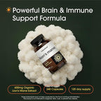 NatureBell Lion’s Mane - 240 Capsules - Organic Fruiting Body & Mycelium - Brain, Immune & Energy Support* - High-Potency Extract - Non-GMO & Gluten-Free